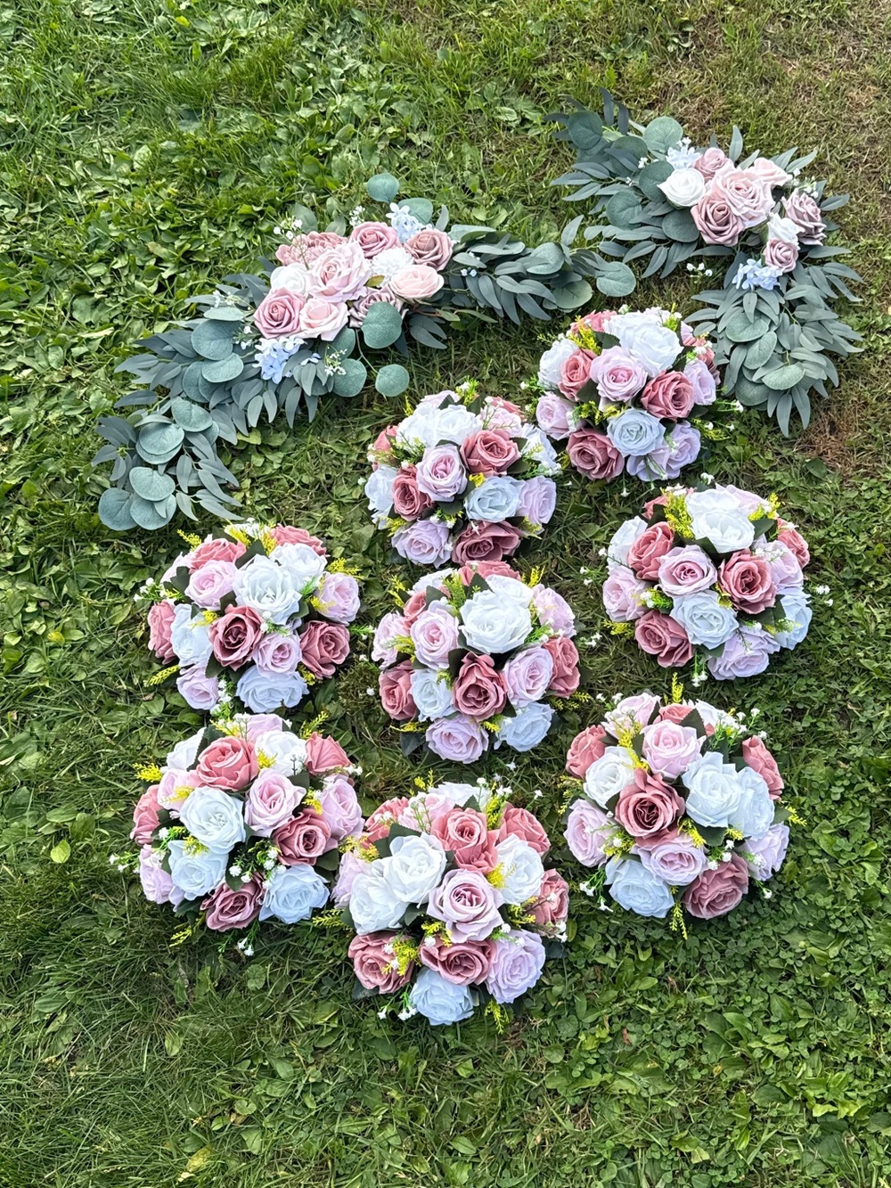 Elegant Pink & White Rose centerpiece Bouquet Set - with arch flowers